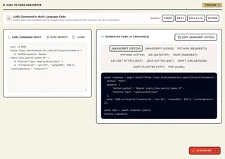 Toolbox cURL to Code Converter in action