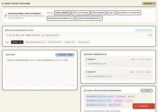 Toolbox RegEx Tester & Group Matcher in action